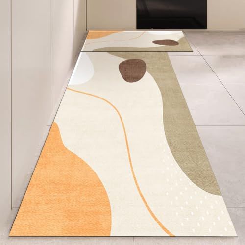Alfombra Cocina 50X80Cm Marrón Naranja Alfombra Vinilica Cocina Cuero,Modernas Lavable Antideslizante Anti Fatiga para Pasillo, Comedor,Hogar Alfombrilla Cocina