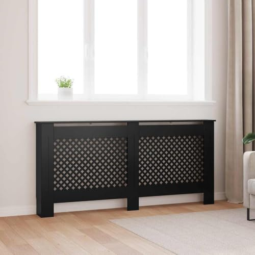 Mangloder Cache-radiateur noir en MDF, 172 x 19 x 81,5 cm, avec lattes et nid d'abeille, accessoire de radiateur pour salon, étagère pour décoration et livres, montage facile