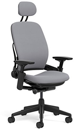 Steelcase Leap Task Chair: Black Base - 4D Adjustable Arms - Headrest - Hard Floor Casters