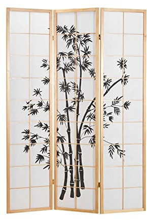 Homestyle4u 311, Paravent 3 teilig Raumteiler Holz Reispapier Weiß Bambus Sichtschutz