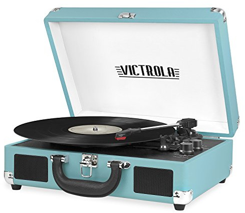 Victrola Tocadiscos Vintage de Maleta con Bluetooth de 3 velocidades con Altavoces, Turquesa Aguamarina
