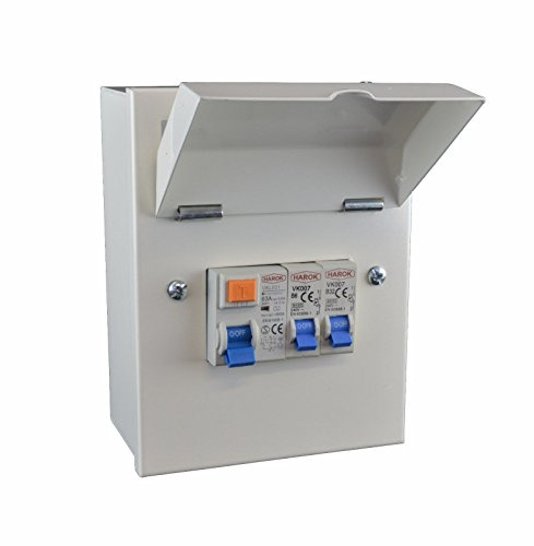 Harok by UEP VUEP902 Metal Garage Consumer Unit Fitted with 63a RCD and 2 MCBs (6a+32a)