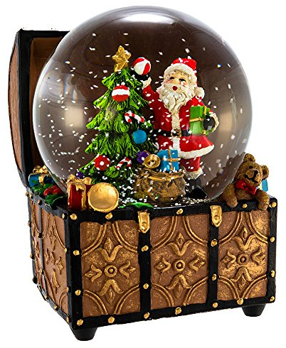 Kurt S. Adler J3259 100mm Wind-Up Musical Santa Water Globe in Treasure Chest