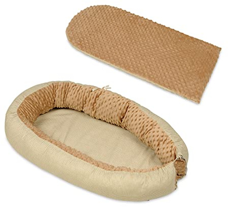 Velinda Babybo, kudde, mjuk, 0-8 månader, gosig, baby sover, nyfödd (mönster: beige rutig - cappuccino)