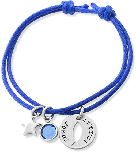Taufarmband Junge Kinder mit Gravur blaues Armband Tauffisch Kinderarmband zur Taufe Ichtys Silberschmuck Baby Taufgeschenk Stern Geburtsstein | HANDMADE IN GERMANY