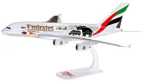 herpa 612180 – Airbus A380, Emirates „United for Wildlife“, Wings, Modell Flugzeug mit Standfuß, Flieger, Modellbau, Miniaturmodelle, Sammlerstück, Kunststoff, Snap Fit - Maßstab 1:250