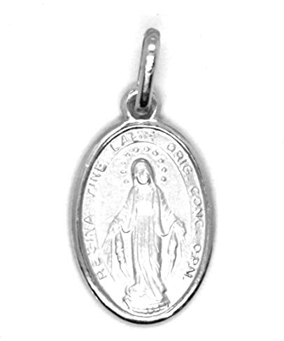 Medaillon, Marine, Madonna, Weißgold 750, 18 K, 1,8 cm, massiv, hergestellt in Italien