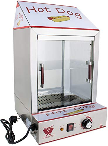Beeketal 'HDS-2' Profi Gastro Edelstahl Hot Dog Steamer Maker zum Erhitzen und Warmhalten von ca. 100 Hotdog Würstchen und 20 Brötchen, Hotdog Würstchenwärmer und Brötchenwärmer Imbiss Stand Gerät