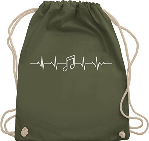 Shirtracer Turnbeutel Rucksack - Symbol und Zeichen Outfit - Herzschlag Musik Note EKG Linie I Herzlinie Geschenk Musikliebhaber - Unisize - Olivgrün - beutel für musikschule noten stoffbeutel