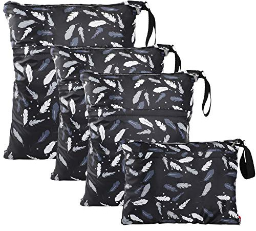 WD&CD Wetbag Windeltasche, 4 Stück Wetbag Stoffwindeln, Wiederverwendbare Wetbag Nasstaschen mit Reißverschluss für Kleinkind Windeln Reisen Gym Strand Pool