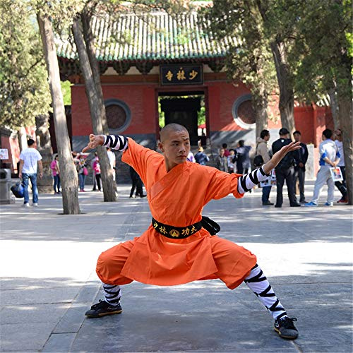 FJJLOVE Kinder Kung Fu Uniform, Chinesische Traditionelle Tai Chi Wushu Kleidung Kinder Kampfsport Performance-Kostüm Shaolin Taekwondo Training Bekleidung,Orange,M