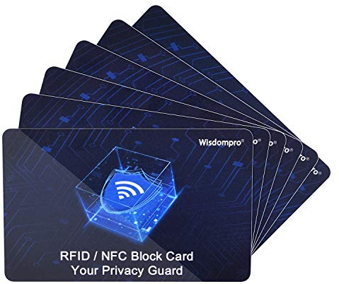 wisdompro Confezione da 6 carte di blocco RFID/NFC, protezione per carte di credito, protezione senza contatto, blocco carte RFID, per carte di debito, carte d'identità, passaporto, portafoglio e