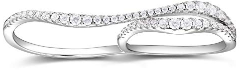 espere Rhodium Plated Sterling Silver 925 Double Finger Ring for Women (Rhodium Plated, 6)