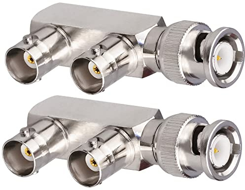 TUOLNK BNC-Stecker auf 2 BNC-Buchsen, F-Form, Koaxialstecker, 3-Wege-Splitter-Adapter, T-Form, 2 Stück