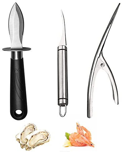 LONGHAO 3 pcs,Herramientas Para Pelar Camarones,Gambas Peeler,Cuchillo Para Ostras,Cuchillo De Marisco De Acero Inoxidable,Herramienta De Marisco,Para Ostras,Vieiras,Gambas Y Otros Mariscos