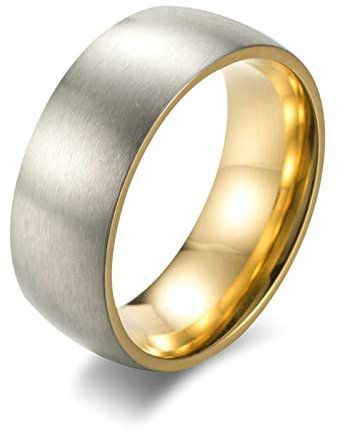 Daesar Edelstahl Ringe Gold, Herren Ring Personalisiert 8MM Breit Matt Bandring Partnerringe Freundschaftsringe für Männer Gr.67 (21.3)