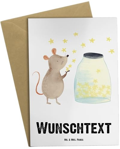 Mr. & Mrs. Panda Personalisierte Karte Maus Sterne - Geschenke, Träume, Lustige Sprüche, Grußkarten Personalisiert, Schwangerschaft, grußkarte, personalisierbar, individuelle, Taufe, Geburtstag