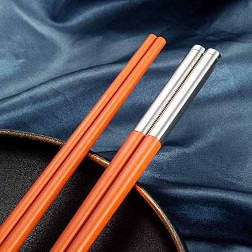5 Paar Legierung Edelstahl Lange Essstäbchen Home Hotel Restaurant Tragbare Sushi Essstäbchen(Orange)
