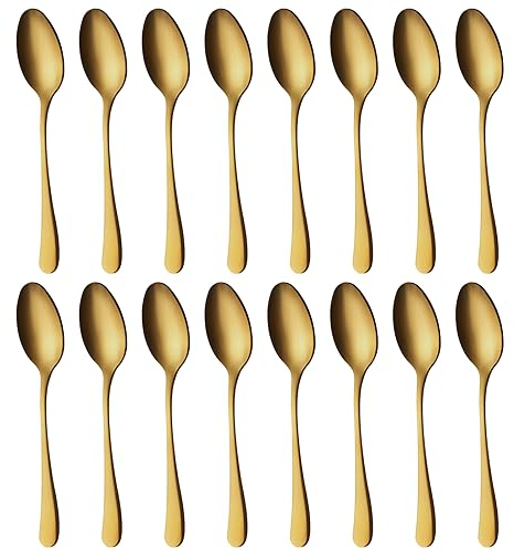 BEWOS oro opaco cena Cucchiaio set di 16, Cucchiainii, 20,5 Cm / 8,07 Inch Cucchiai Acciaio Inox, Serie di Buona Qualità di Cucchiaio da Tavola, Lavabile in Lavastoviglie, Ideale per Case, Ristoranti