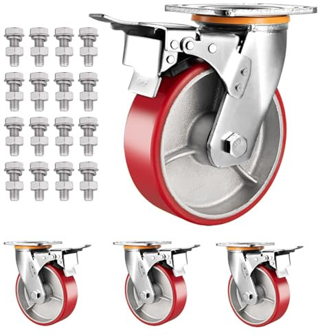 Schwerlast Industrierollen 100 125 150 200 Mm Leise Polyurethan Rollen 4 Stück, 360°Drehbar Mit Bremse Metall Lenkrollen, Pannensichere Transport Bockrolle, Ausstattung Ersatz Rollen (Color : Brake,