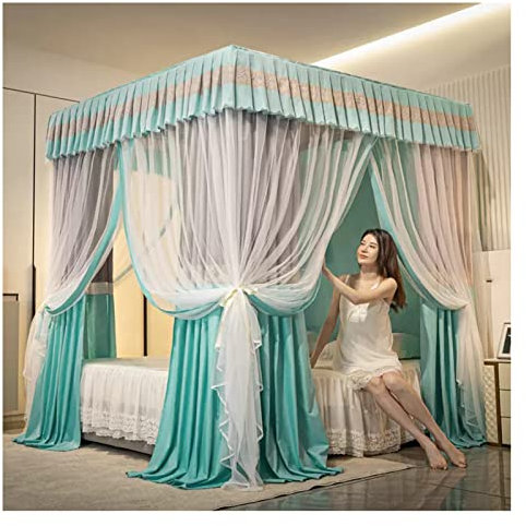 Betthimmel Vier-Jahreszeiten-Doppelschicht-Betthimmel Mit Halterung, Luxus-Schlafzimmer-Dekorierter Bettvorhang, 360 °-Schutzmoskitonetz, Für Einzel-Doppelbett (Größe: 150 x 200 x 200 cm)