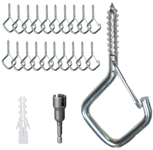 Genossen Schraubhaken 20 Stück, Edelstahl Haken zum Schrauben, Deckenhaken Schwerlast mit Sicherung, Hakenschrauben Wandhaken für Pflanzen, Blumentöpfe, Vogelhäuschen und Lichterketten (Silber)