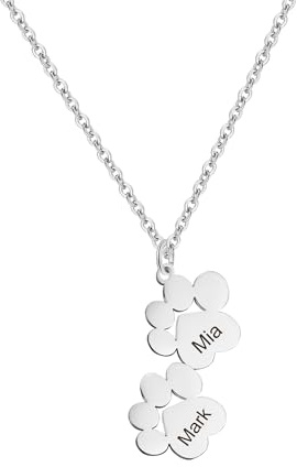 Personalisierte Paw Print Halskette mit Namen, benutzerdefinierte Hund Pfote Halskette S925 Silber/Kupfer Personlized Gravur Name Halskette Tiny Paw Halskette Pet Memorial Schmuck für Tierliebhaber