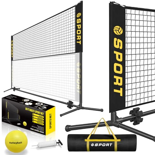 Furypiont 10 FT Mini Portable Tennis Net for Teenagers with Rubber Volleyball, with Pump and Carry Bag, Adjustable Height 2.7FT-5.1FT for Badminton Net, Volleyball Net,Soccer Net,Pickleball Net