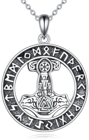 YFN Thor's Hammer Halskette 925 Sterling Silber Wikinger Anhänger Amulett Schmuck Geschenk für Männer Damen