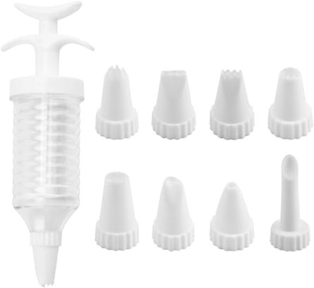 Cake Decorating Gun, Cupcake Frosting Set, with 8 Frosting Nozzles, Dessert Decorating Syringe Set, Suitable for Cake Biscuit Decorating Kitchen Baking, Icing Syringes, Cake Cream Sprayer (White)