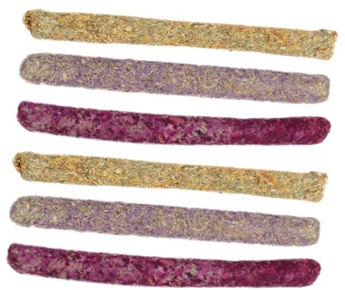 BUGUUYO 6pcs Petal Straw Stick Rabbit Treat Natural Bunny Chew Toys Hamster Chinchilla Guinea Pig Snacks Small Pets Grass Molar Sticks