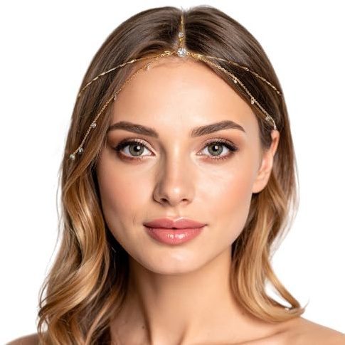 Kopfkette Gold Damen Boho Stirnband Kopfschmuck Pailletten Quaste Haarkette Braut Festival Kostüm Haarschmuck Vintage Anhänger Kopfschmuck für Festivalkostüme Cosplay-Kostümzubehör