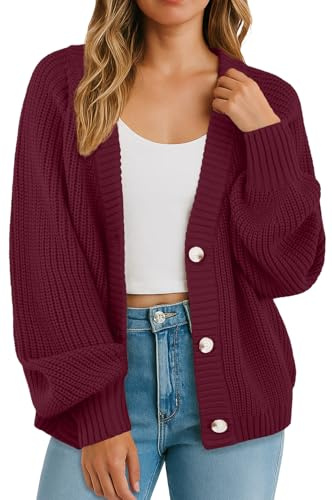 GRECERELLE Women's Cardigans Soft Long Sleeves Jumpers Ladies Knit V Neck Oversized Sweater Loose Chunky Cardigan with Buttons for Women UK,Autumn,Winter, Spring