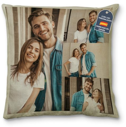 LolaPix Cojin Personalizado con Foto. Cojines Personalizados con Fotos. Cojin con Fotos Personalizado. Cojín Collage Varias Imagenes 40x40cm Lino