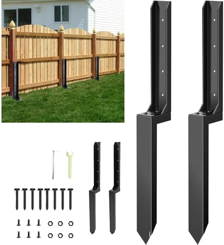 Motowolf Fence Post Repair Spikes Kit, 2 Sets Heavy Duty Steel Fence Post Repair Stakes Thickened Garden Fence Ground Spike Fix Broken/Leaning Wood Posts