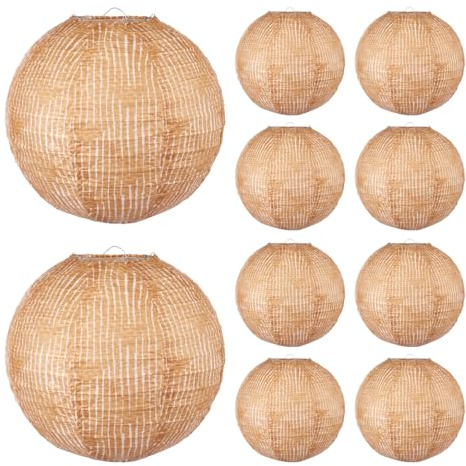 Harupink Lanterne di carta decorative, 10 pezzi, rotonde da appendere, lanterna di carta, disponibile in 3 misure e colori, lanterne di carta per matrimoni, feste, compleanni, baby shower (marrone Ø
