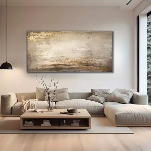 UUDEZO Dipinto a olio astratto moderno in stile bohémien nordico con texture dorata su tela, decorazione da parete per soggiorno, ufficio (90x183 cm/(35x72 pollici)/con cornice)