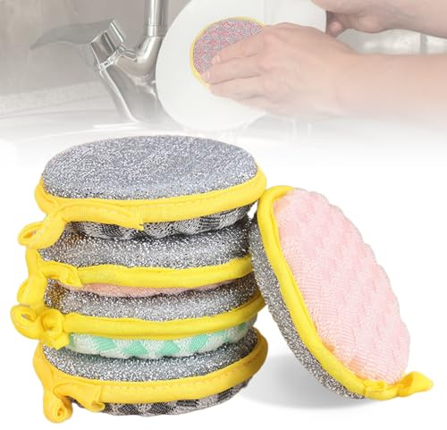 5 Pcs Sponges Washing Up, 2026 Round Double Kitchen Dishwashing Sponge, Multifuctional Kitchen Spong Non Scratch Dish Cloths for Wet and Dry for Cookware Sinks and Tableware Cleaning Tool (5Pcs)