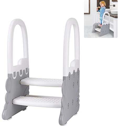 Tritthocker für Kleinkinder am Waschbecken, 2 Tritthocker für Kinder, rutschfeste Leiter für die Küchenarbeitsplatte, Toilettenhocker für das Töpfchentraining mit Handlauf, rutschfeste Pads