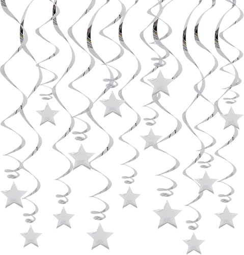 12 Juegos Espirales Colgantes de Estrellas, Guirnaldas en Espiral de Techo, Espirales de Estrella, Decoraciones Colgantes en Espiral para Cumpleaños, Bodas, Carnaval, Navidad, Fiestas (Plateado)