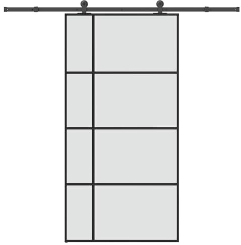 Schiebetür mit Beschlag 102,5x205 cm, matte Glastür mit Rahmen aus ESG-Glas & Aluminium, platzsparende Schiebetür für Zuhause