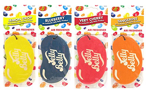 4 x Assorted Jelly Belly 2D Cardboard Car Air Freshener Set - Cherry, Blueberry, Tangerine, Lemon