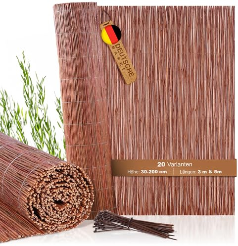 BOOGARDI Weidenmatte - 20 Größen - Weidenzaun 180 cm hoch x 300 cm lang - Sichtschutzmatte Balkonverkleidung Gartenzaun Sichtschutz Zaun Garten Balkon Sichtschutzzaun Holz Weide