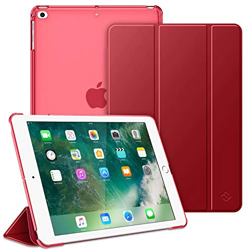 Fintie Hülle für iPad 9.7 Zoll 2018/2017 (6. Generation / 5. Generation) | Ultradünne Schutzhülle mit harter, transparenter Rückseite & automatischer Schlaf-/Wach funktion, Rot