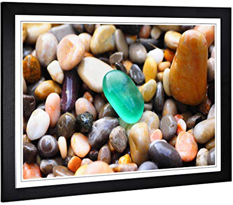 Coloured Beach Pebbles Framed Wall Art Print A2 Black | Ready to Hang, Premium Giclée Paper, Fade-Resistant Inks, Securely Packaged, UK Made
