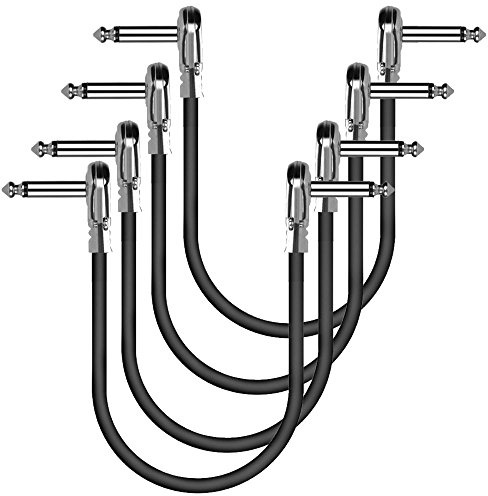 OTraki Guitar Patch Cables L Type 4 Pack, Premium Copper 0.3m Patch Lead 1/4 6.35mm Right Angle Plugs Flexible Adjustment Instrument Cable 1ft Audio Cord for Effect Pedals, Pancake Type Connector