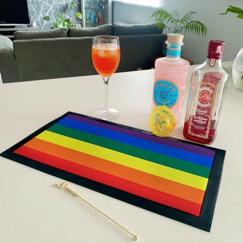 Rainbow Flag Bar Runner Mat - LGBTQ+ Pride Flag pride gift accessories | Party pub club bar mat runner