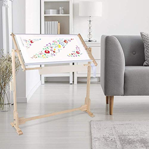 Telaio per Ricamo Grande 80x50 cm Telaio da Pavimento, Altezza Regolabile, Girevole a 360°, Telaio da Ricamo Rettangolare in Legno per Punto Croce, Punto Ago e Ricamo