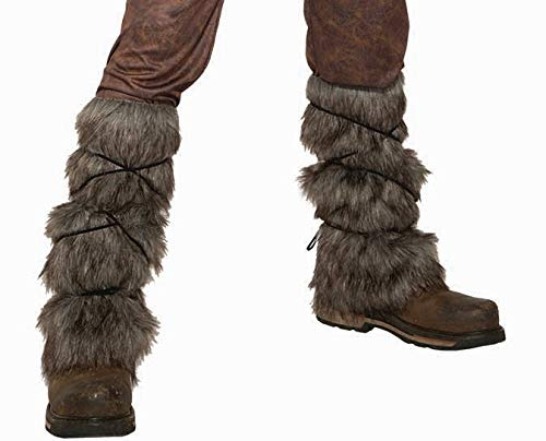 shoperama Graue Kunstfell Unisex Bein-Stulpen für Krieger Wikinger Neandertaler Höhlenmensch Mittelalter Cosplay Fantasy