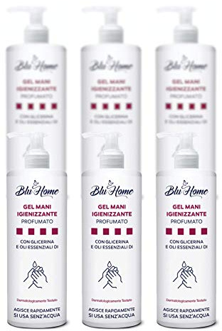 Blu Home GEL MANI IGIENIZZANTE 70% ALCOOL con Oli Essenziali di Limone, Tea Tree e Glicerina Vegetale (500ml - 6 pezzi)